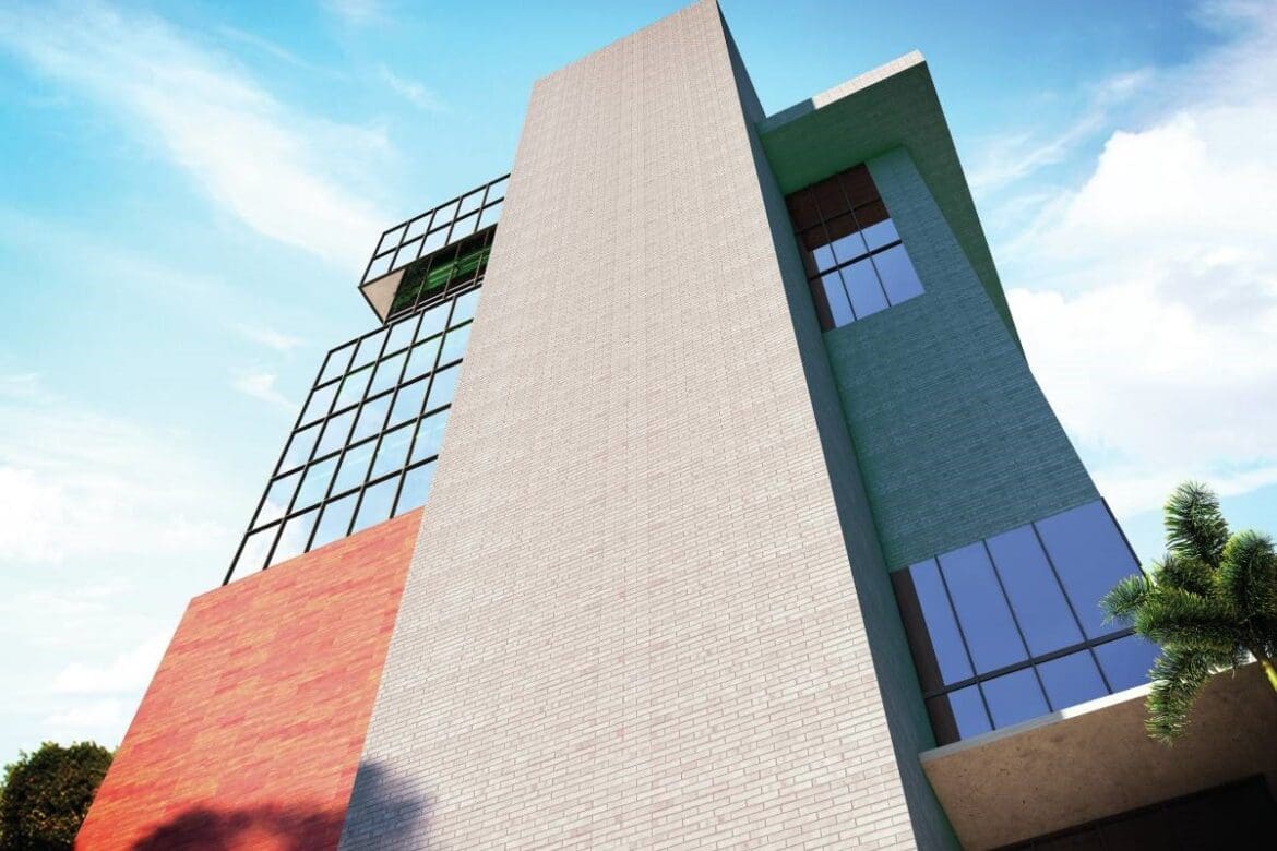 Cerâmica Aderida em fachada