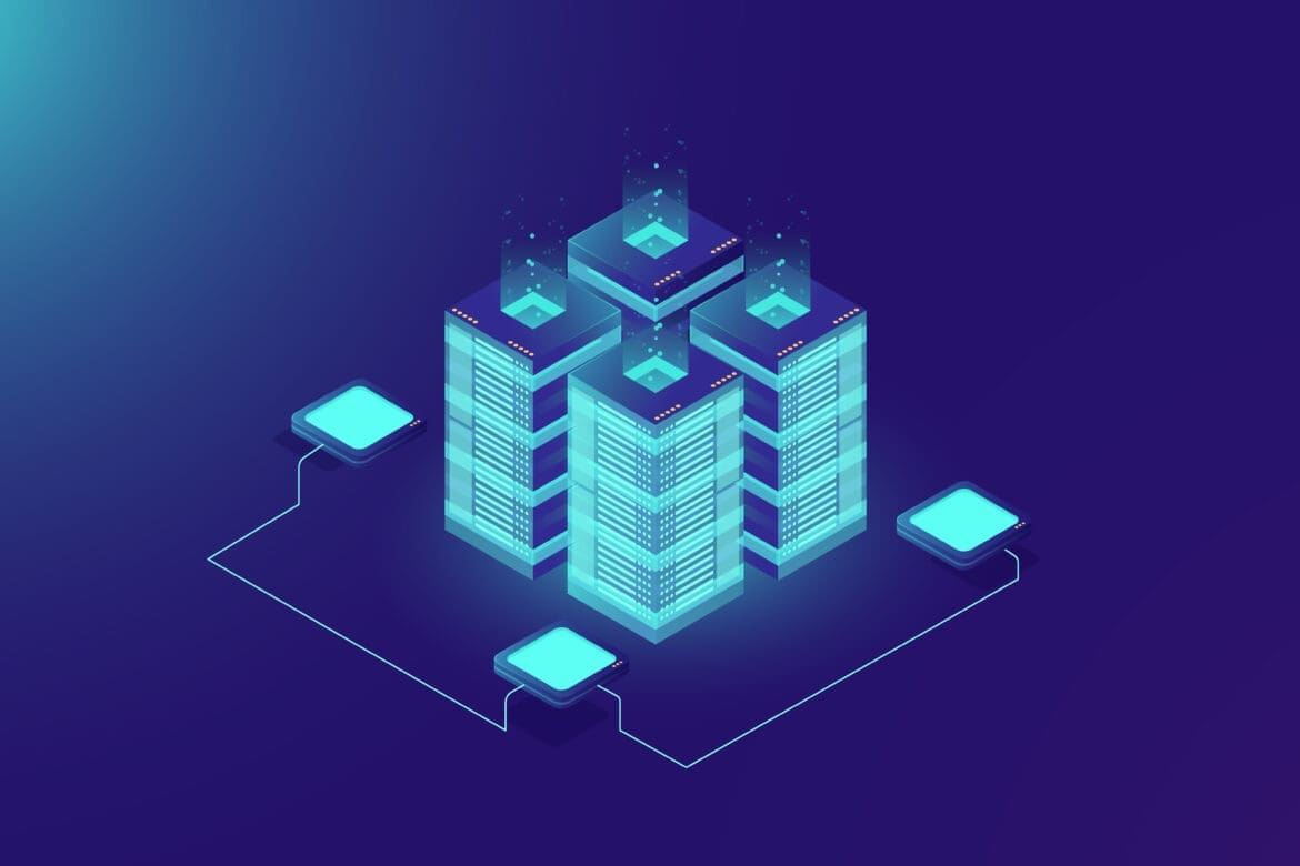 Imagem azul de um vetor de prédio em 3d