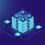 Imagem azul de um vetor de prédio em 3d