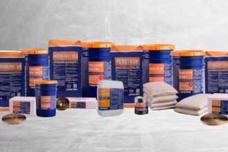 Linha completa de produtos Penetron para impermeabilização e proteção do concreto, incluindo aditivos, argamassas, selantes e soluções para construção sustentável.