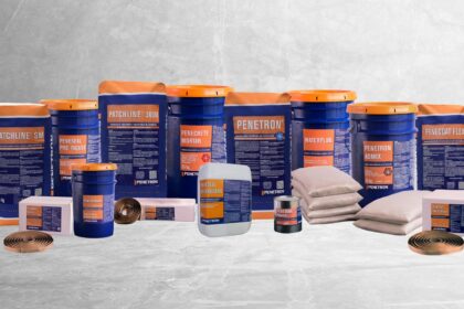 Linha completa de produtos Penetron para impermeabilização e proteção do concreto, incluindo aditivos, argamassas, selantes e soluções para construção sustentável.