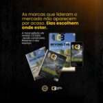 Imagem promocional da Revista C3 com capas das edições impressa, digital e mobile, acompanhada da frase “As marcas que lideram o mercado não aparecem por acaso. Elas escolhem onde estar.” em destaque, sobre fundo escuro texturizado.