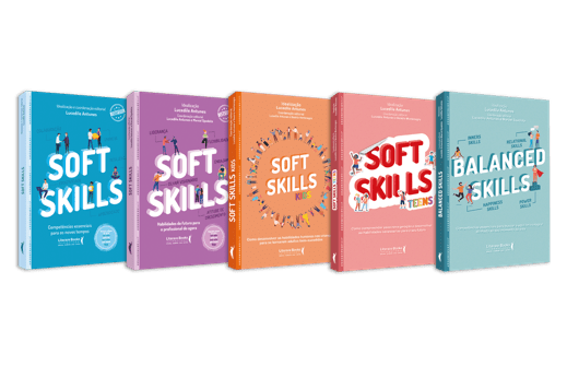 Coleção de livros “Soft Skills” e “Balanced Skills” de Lucedile Antunes, com capas coloridas alinhadas lado a lado, destacando temas de competências socioemocionais e desenvolvimento humano.